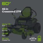60V 42" Electric CrossoverZ Zero Turn Mower with (4) 8 Ah Batteries and (2) Dual-Port Turbo Chargers - Image 2