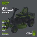 60V 30" CrossoverT Riding Lawn Tractor with (4) 8.0 Ah Batteries and 600-Watt Charger - Image 2