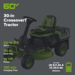 60V 30" CrossoverT Riding Lawn Tractor, Bagger Included, (4) 8.0 Ah (1) 20.0Ah Batteries and 600-Watt Charger - Image 2