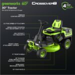 60V 30" CrossoverT Riding Lawn Tractor with (4) 8.0 Ah Batteries and 600-Watt Charger - Image 3