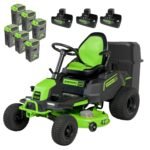 60V 42" Cordless Battery CrossoverT Riding Lawn Mower + Bagger, (6) 8.0 Ah Batteries and (3) Dual-Port Turbo Chargers
