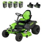 60V 42" Cordless Battery CrossoverT Riding Lawn Mower, (4) 8.0 Ah Batteries and (2) Dual-Port Turbo Chargers