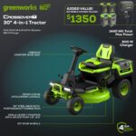 60V 30” CrossoverT Riding Lawn Tractor with (2) 8.0 Ah, (2) 4.0 Ah Batteries & 600-Watt Charger - Image 4