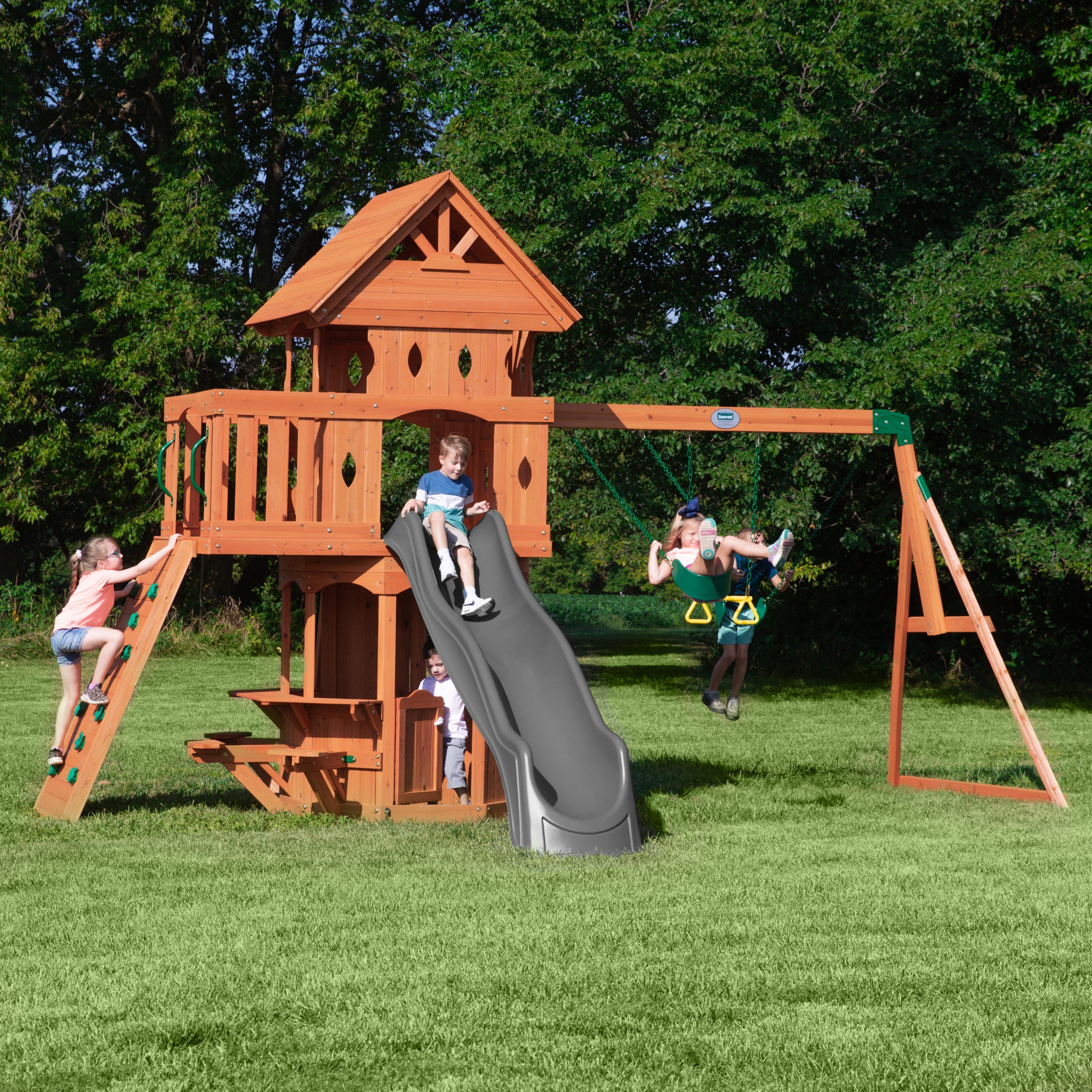 WoodlandMainKidsGraySlide Woodland Swing Set - Image 1