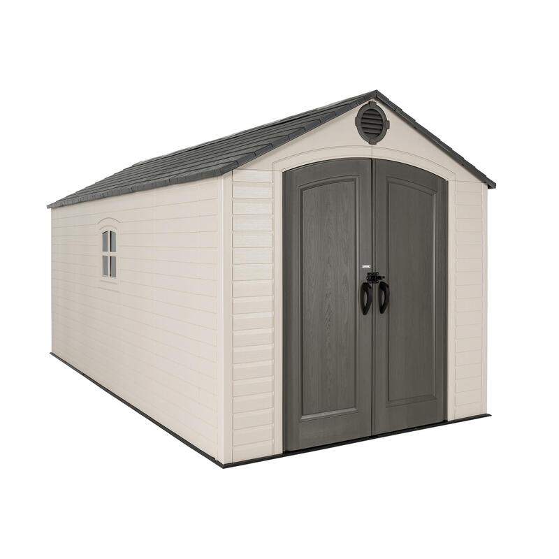60394_StorageShed_AngledView_withClosedDoors Lifetime 8 ft x 15 ft Outdoor Storage Shed - 60394 - Image 1