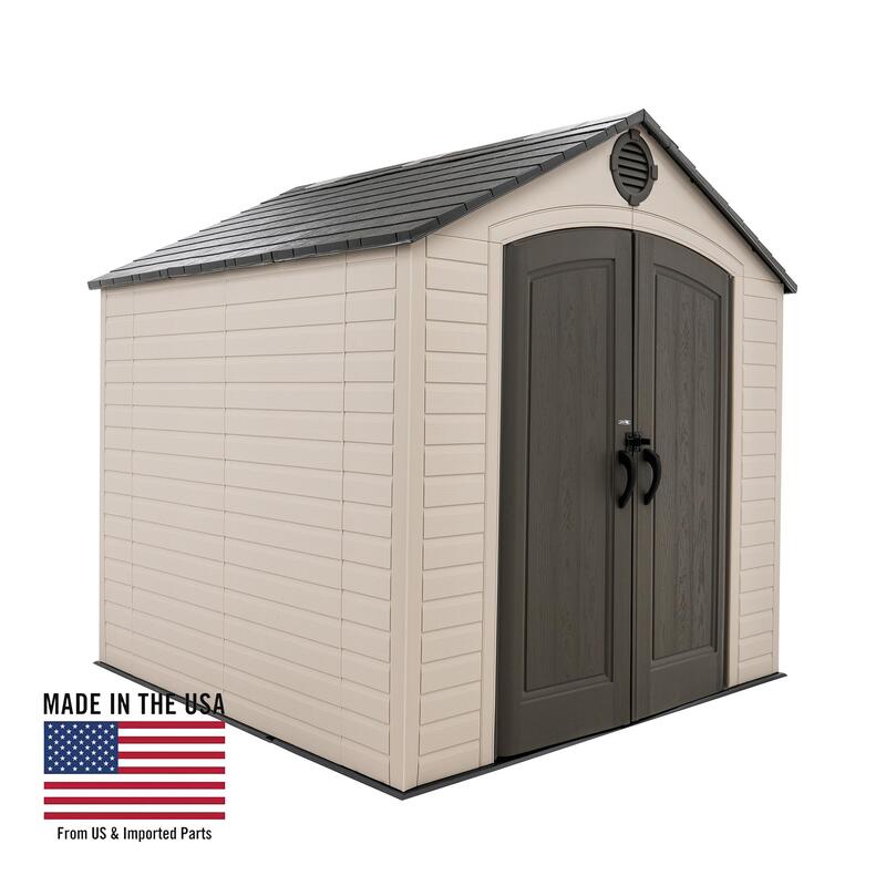 Lifetime_Outdoor_Storage_Shed_60396_beige_with_dark_trim_front_view Lifetime 8 ft x 7.5 ft Outdoor Storage Shed - 60396 - Image 1